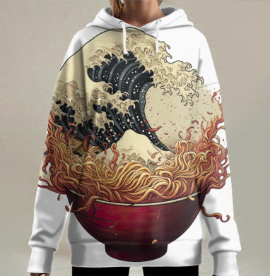 Миска рамена с волной крупная волна у Канагавы, Hoodie Long Oversize 3D
