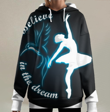 Балерина вера мечта Поверь в мечту, Hoodie Long Oversize 3D