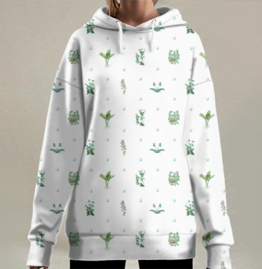 Первые весенние цветы нежный ботанический узор весеннего цвета, Hoodie Long Oversize 3D