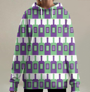 Винные бутылки зелёные сиреневые оттенки для повседневного отдыха, Hoodie Long Oversize 3D