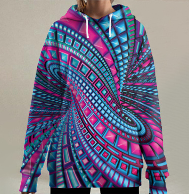 Неоновый спиральный тоннель в стиле киберпанк, Hoodie Long Oversize 3D