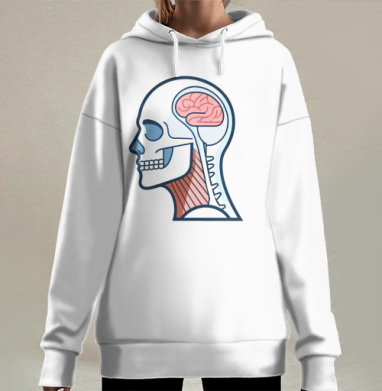 Анатомия человеческой головы мозг и шейные мышцы, Hoodie Long Oversize 3D