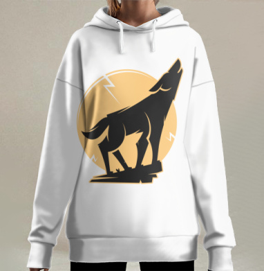 Воющий волк на фоне луны символ природы дикий, Hoodie Long Oversize 3D
