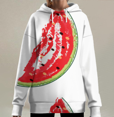 Большой красный арбуз радует летним вкусом самой большой летней ягодой, Hoodie Long Oversize 3D