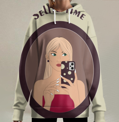 Девушка с зелеными глазами и аксессуарами Selfie Time, Hoodie Long Oversize 3D