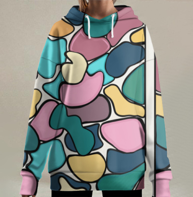 Яркие абстрактные цветные пятна создают динамичную композицию, Hoodie Long Oversize 3D