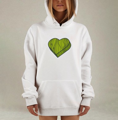 Зеленое сердце с ростком символ устойчивости и жизни, Hoodie Mjhigh Dig, оверсайз, утепленная