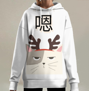 Милый угрюмый кот с рожками «Meh Cat», Hoodie Long Oversize 3D