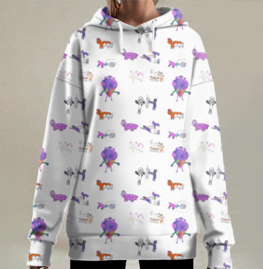 Мир хомячков и единорожек фантазия веселье и сказка, Hoodie Long Oversize 3D