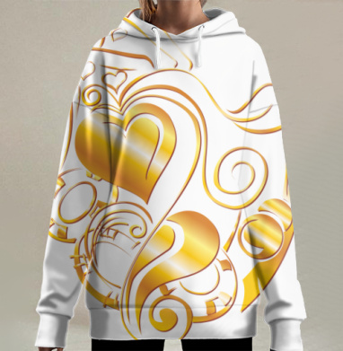 Золотое Декоративное Сердце – Стиль и Роскошь, Hoodie Long Oversize 3D
