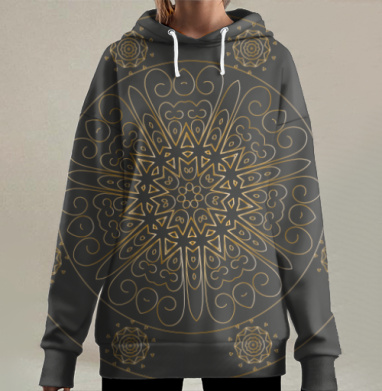 Гармоничная мандала спокойствия с изящной линией в центре, Hoodie Long Oversize 3D