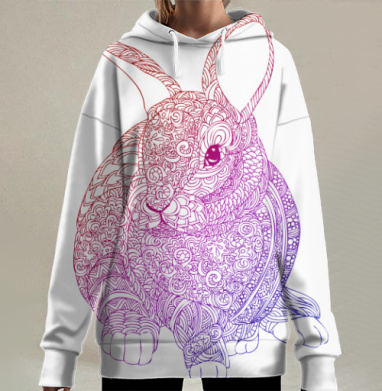 Стилизованный кролик-зентангл с градиентом, Hoodie Long Oversize 3D
