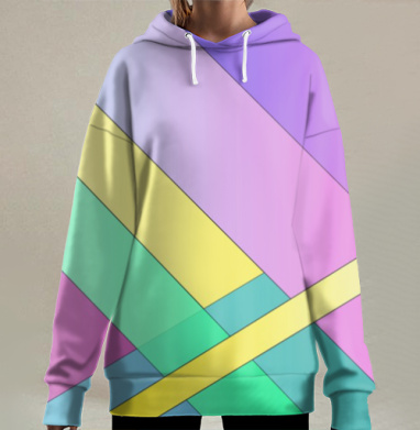 Пастельные Расположенные Пересечения Цветных Линий, Hoodie Long Oversize 3D