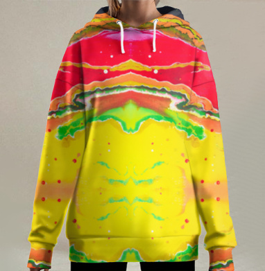 Насыщенное красное жёлтое красочное абстракция лавы, Hoodie Long Oversize 3D
