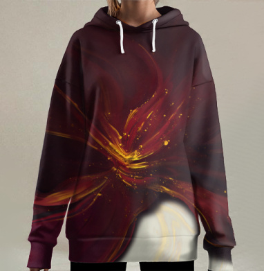 Бордовый Свет Энергия Взрыв, Hoodie Long Oversize 3D