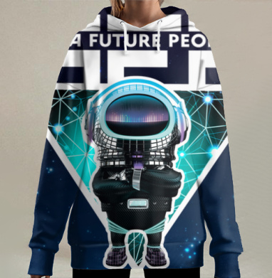 Космонавт у светящейся геометрии AFP, Hoodie Long Oversize 3D