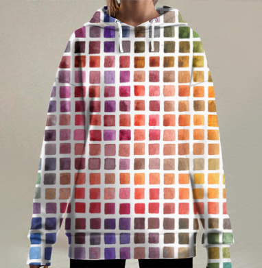 Акварельные квадратики, Hoodie Long Oversize 3D