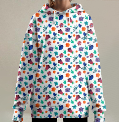 Акварельный ситец, Hoodie Long Oversize 3D