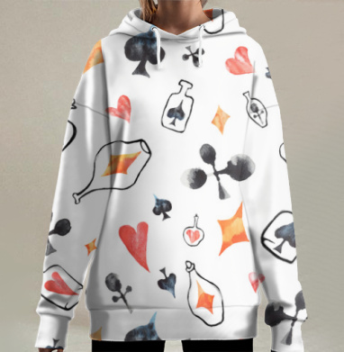 Акварельные масти с загадкой и игрой, Hoodie Long Oversize 3D