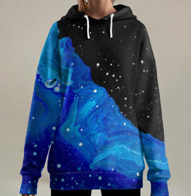 Синяя галактика космическая волна края вселенной, Hoodie Long Oversize 3D