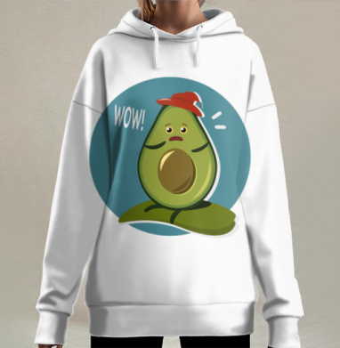 Забавный авокадо в шлеме изумление Вау последние слова, Hoodie Long Oversize 3D