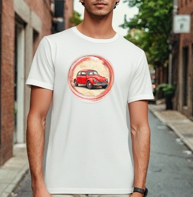 Винтажный красный жук Red Retro Car ретро автомобиль акварель, Футболка мужская Base белая