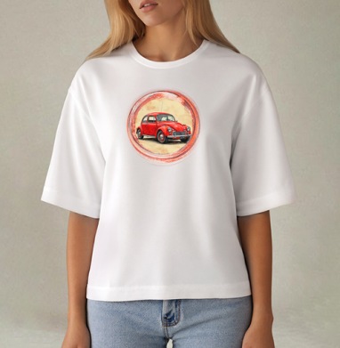 Винтажный красный жук Red Retro Car ретро автомобиль акварель - Уютные принты