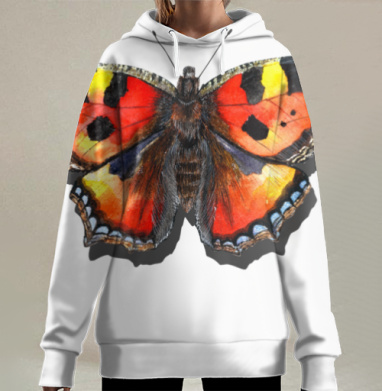 Яркая красочная бабочка крапивница уникальные крылья, Hoodie Long Oversize 3D