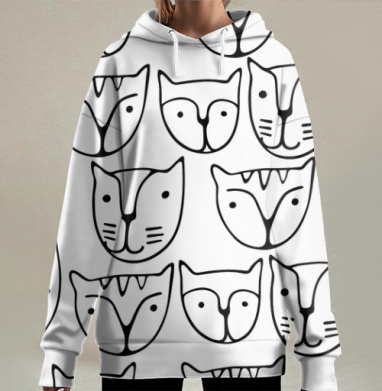 Белые котики, Hoodie Long Oversize 3D