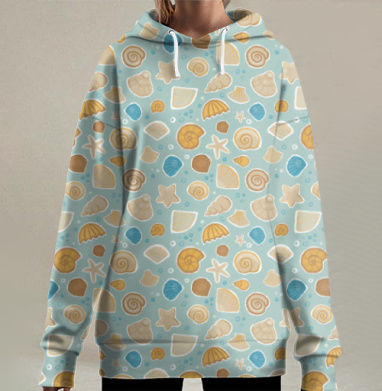 Бесшовный паттерн из ракушек, Hoodie Long Oversize 3D