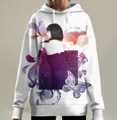 Девушка В Пурпурном Корсете На Фиолетовом фоне, Hoodie Long Oversize 3D