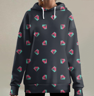 Современный геометрический узор с треугольниками на темном фоне, Hoodie Long Oversize 3D