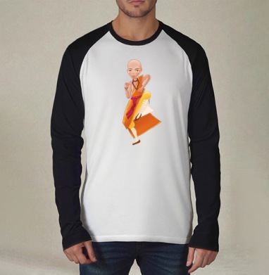 Маленький отважный мастер Shaolin Monk / Шаолиньский монах кунг-фу, Футболка длинный рукав / Мужчинам / Реглан / Принт