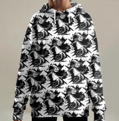 Весёлый монстр с ключом на жёлтом фоне, Hoodie Long Oversize 3D