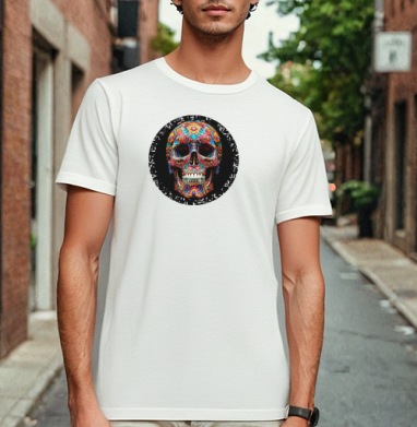 Floral Skull - Цветочный мексиканский череп яркий красочный декор, Футболка мужская Base белая