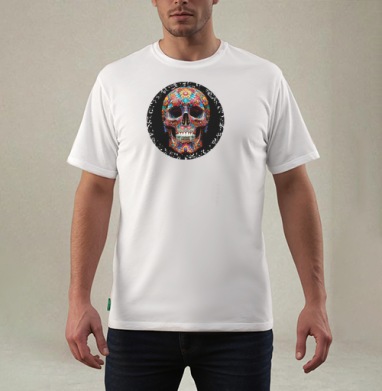 Floral Skull - Цветочный мексиканский череп яркий красочный декор, Футболка мужская REGULAR белая