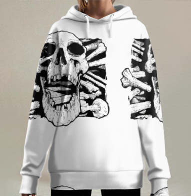 Череп с костями символ смерти мрачная атмосфера, Hoodie Long Oversize 3D