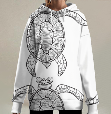 Черепаха в этно стиле, Hoodie Long Oversize 3D