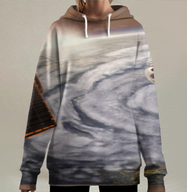 Человек эмбрион ураган на фоне Земли в космосе, Hoodie Long Oversize 3D