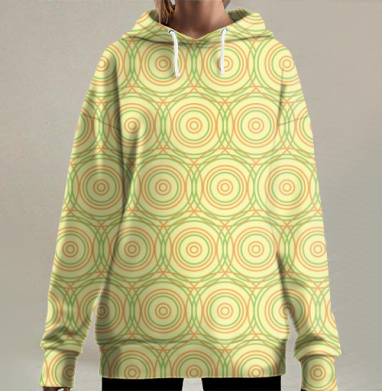 Графический орнамент с ритмичными кругами и линиями, Hoodie Long Oversize 3D