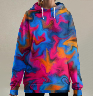 Яркое Абстрактное Слияние Синего Розового Оранжевого, Hoodie Long Oversize 3D