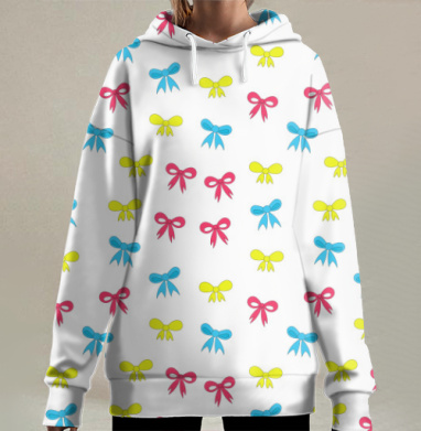Яркие бантики голубые желтые розовые последние слова, Hoodie Long Oversize 3D