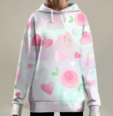 Цветочки, сердечки, бусинки..., Hoodie Long Oversize 3D