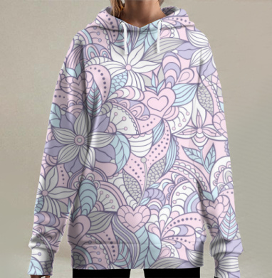 Нежное орнаментальное переплетение любви и природы, Hoodie Long Oversize 3D