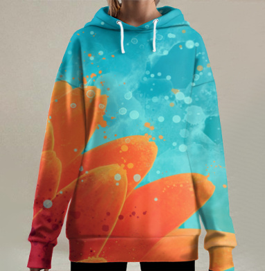 Цветок брызги акварель, Hoodie Long Oversize 3D