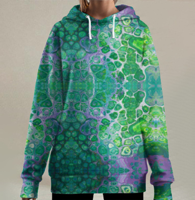 Заметки живой природы с зеленым ярко фиолетовым, Hoodie Long Oversize 3D