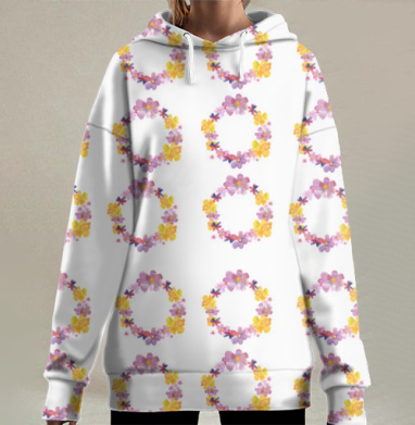Нежный цветочный венок акварелью украшение природы круговорот жизни, Hoodie Long Oversize 3D