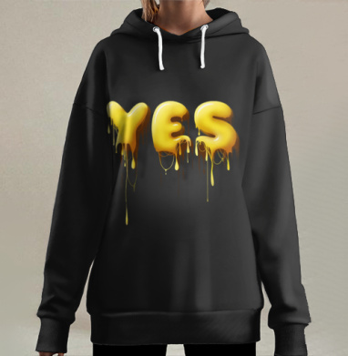 Объемные желтые капающие буквы да Yes, Hoodie Long Oversize 3D