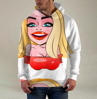 Женщина с красивой улыбкой и красными сердцами вокруг, Худи / Мужская / С карманом / 3D