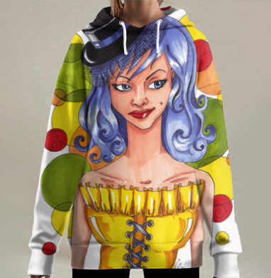 Девушка в цилиндре, Hoodie Long Oversize 3D